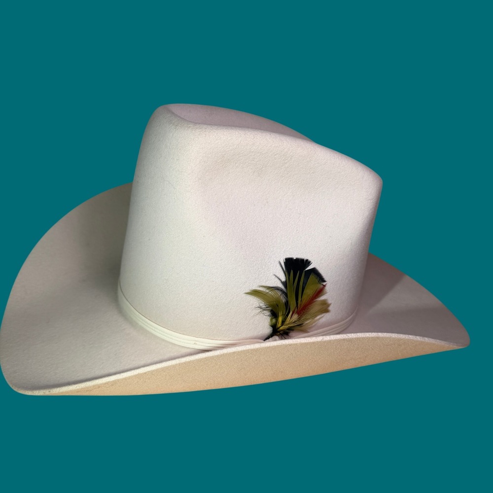 Eddy Bros White Durofelt Fur Blend  Ranch Cowboy Hat Vintage Made in USA 6⅞